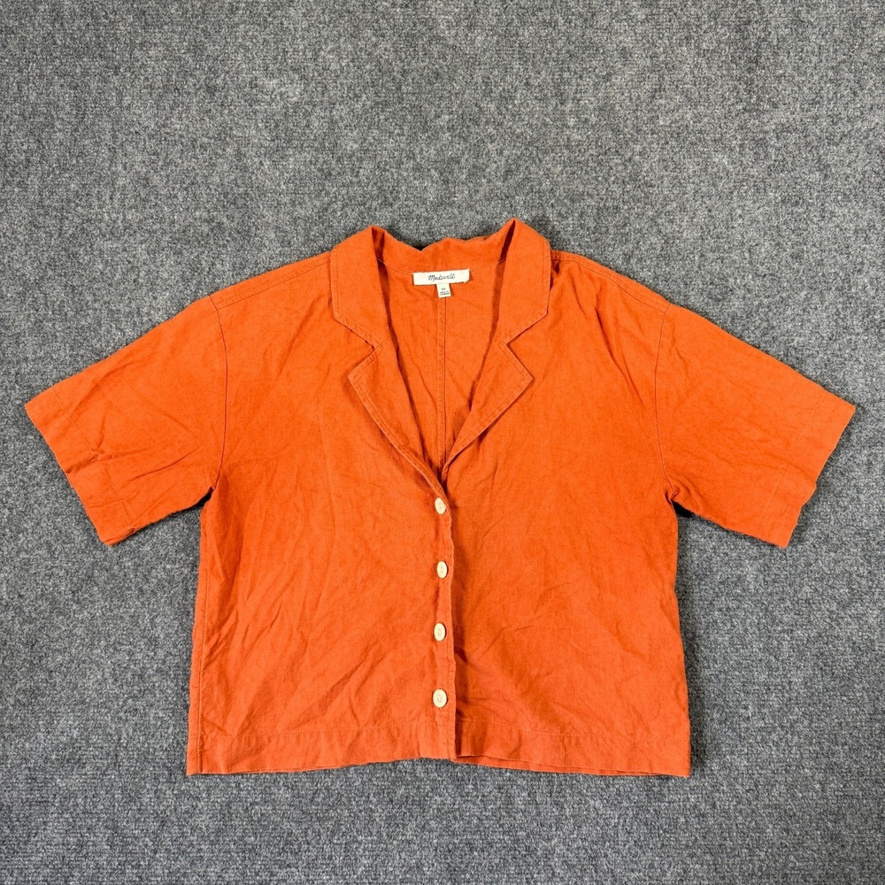 Madewell Resort Collar Shirt 100% Linen Boho Summer Casual Comfy Orange Size XS